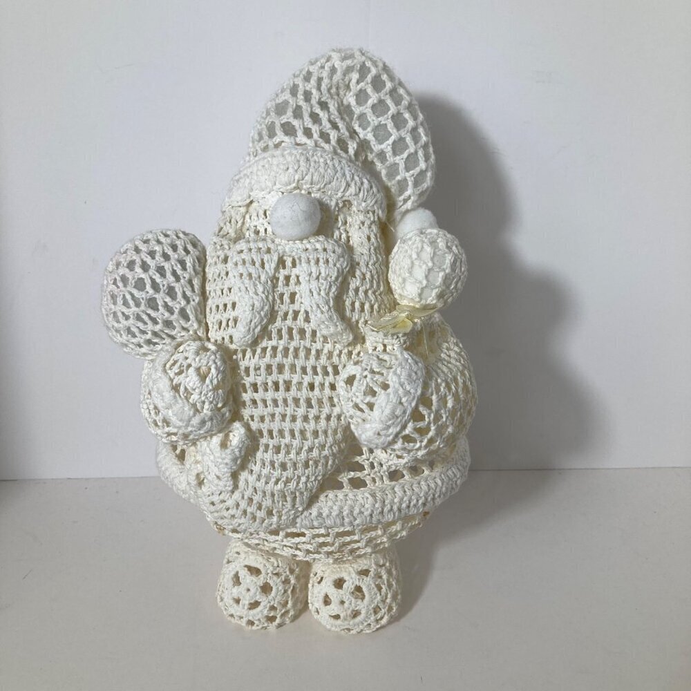 Vintage Lace Doily Crocheted‎ Santa Clause Gnome Christmas Figure White 10.5"